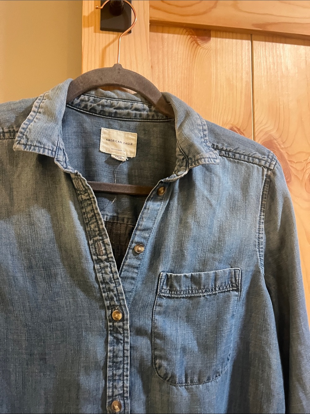 American Eagle Outfitters Denim Button-Up Shirt - Light Blue